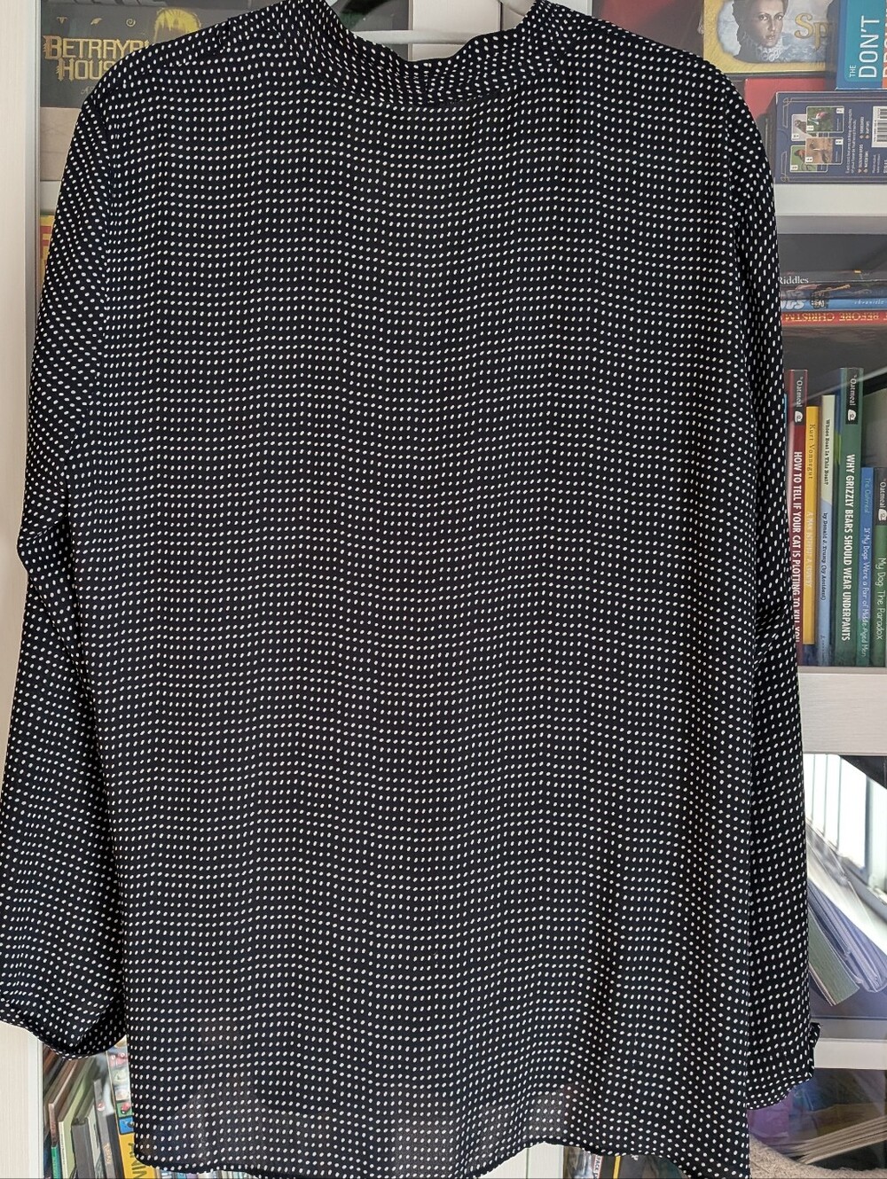 Ann Taylor Polka Dot Faux Wrap Blouse XL Black White Long Sleeve Crossover Top - Picture 4 of 9